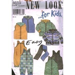 New‎ Look 6659 Kids Sewing Pattern Hooded Jacket Vest Romper Jumper Scarf 1/2-4